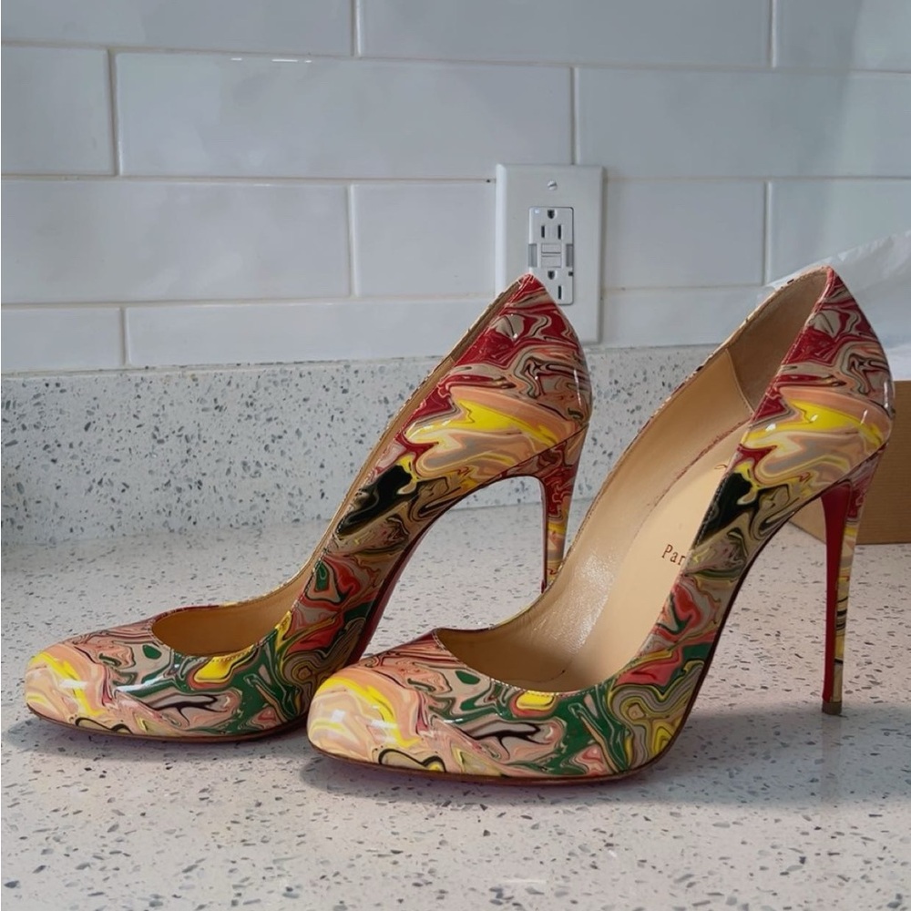 Christian Louboutin Dorissima 100 Patent Multicolor Pumps Red Bottom Size 40/box